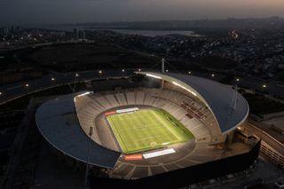 This aerial view shot with a drone shows a general view of the venue at Ataturk Olympic Stadium on August 29, 2022 in Istanbul, Turkiye. The Ataturk Olympic Stadium is the venue of the 2023 UEFA Champions League Final which takes place on June 10th, 2023