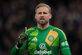 BIRMINGHAM, ENGLAND - JANUARY 29: Morgan Rogers of Aston Villa scores his team's first goal past Kasper Schmeichel of Celtic during the UEFA Champions League 2024/25 League Phase MD8 match between Aston Villa FC and Celtic FC at Villa Park on January 29, 2025 in Birmingham, England. (Photo by Aston Villa/Getty Images)