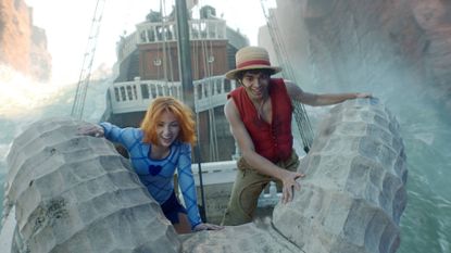 Emily Rudd as Nami and I&ntilde;aki Godoy as Monkey D. Luffy in Netflix's One Piece