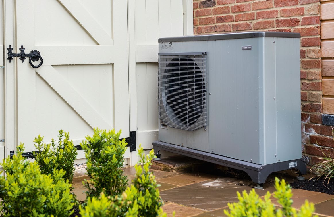 Right This Nibe air source heat pump from Nu-Heat is suitable for most properties and the main unit is located outside the home