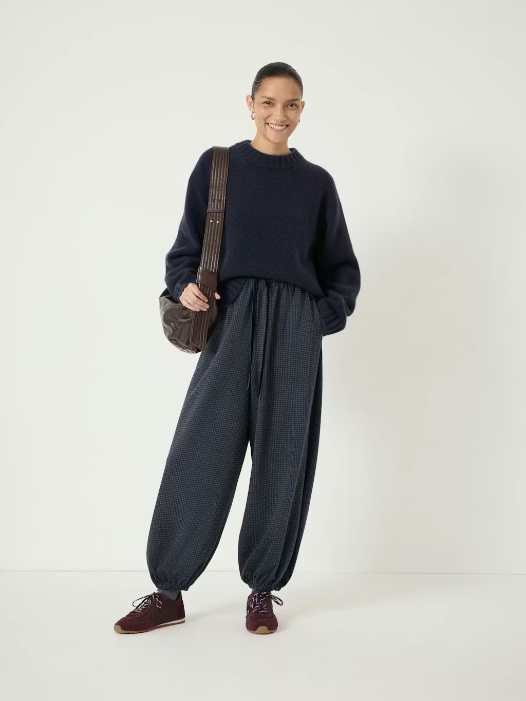 Hush, Taylor Check Balloon Hem Jersey Trousers