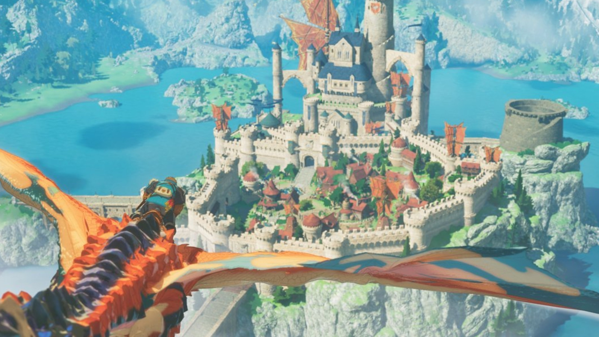 A screenshot of a rider flying on a dragon during the trailer for the upcoming Xbox Series X game, Monster Hunter Stories 3: Twisted Reflection
