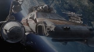 Screenshot from the space scene in Fast and Furious 9 (2021)