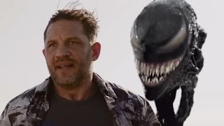 Venom&#039;s head coming out of Eddie&#039;s body as they approach horse in Venom: The Last Dance