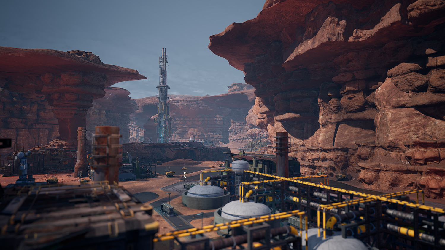 MechWarrior 5: Clans concept art showing an industrial facility