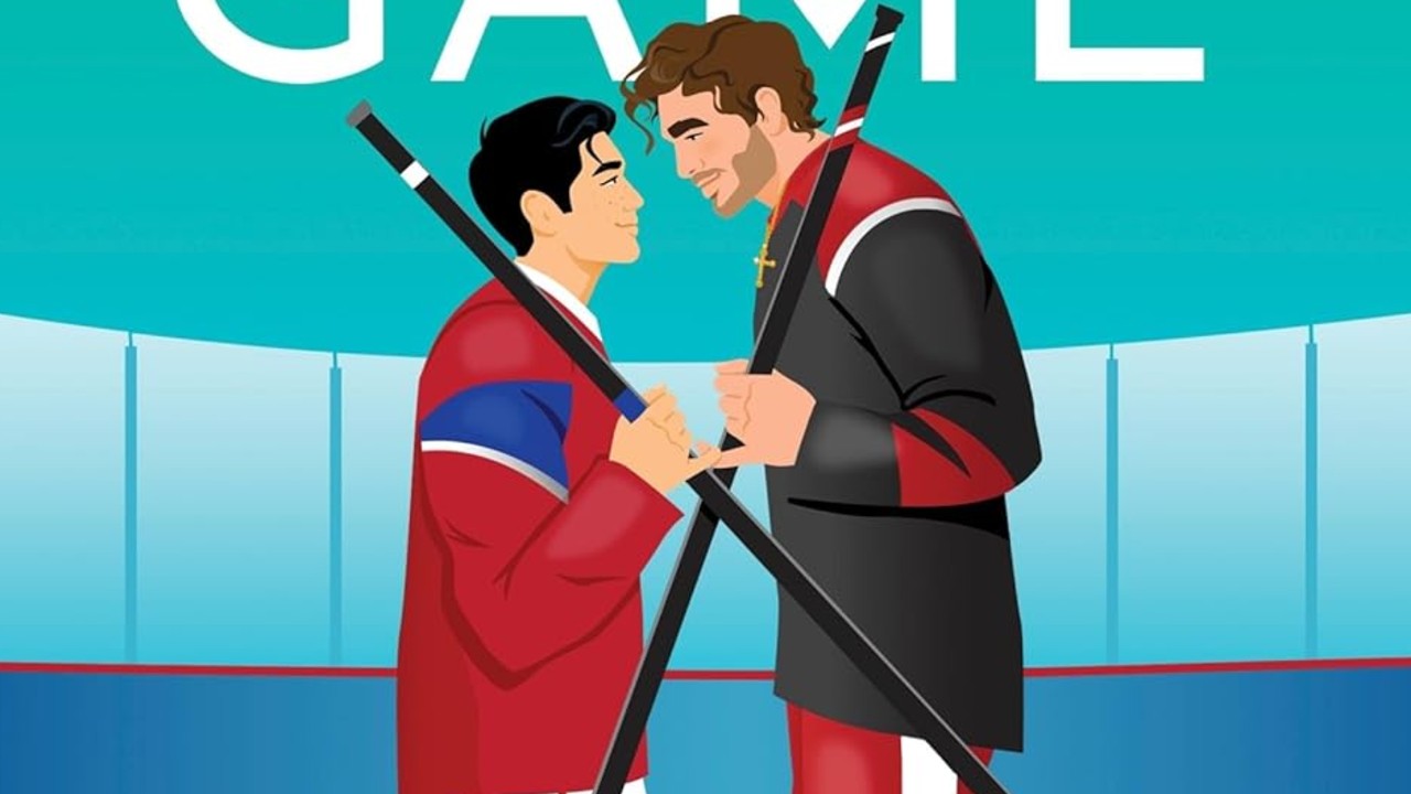 The Long Game book cover, which shows Shane and Ilya looking lovingly at each other on the ice.