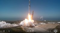 A SpaceX Falcon 9 rocket launches the Third Tranche 1 Mission for the U.S. Space Development Agency from Vandenberg Space Force Base in California on July 16, 2026.