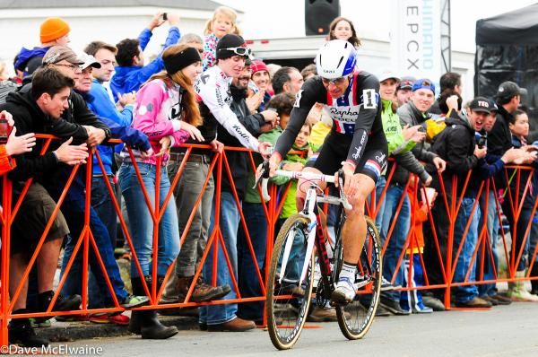 Jeremy Powers (Rapha Focus) finishing before a massive crowd in Fort Point Park