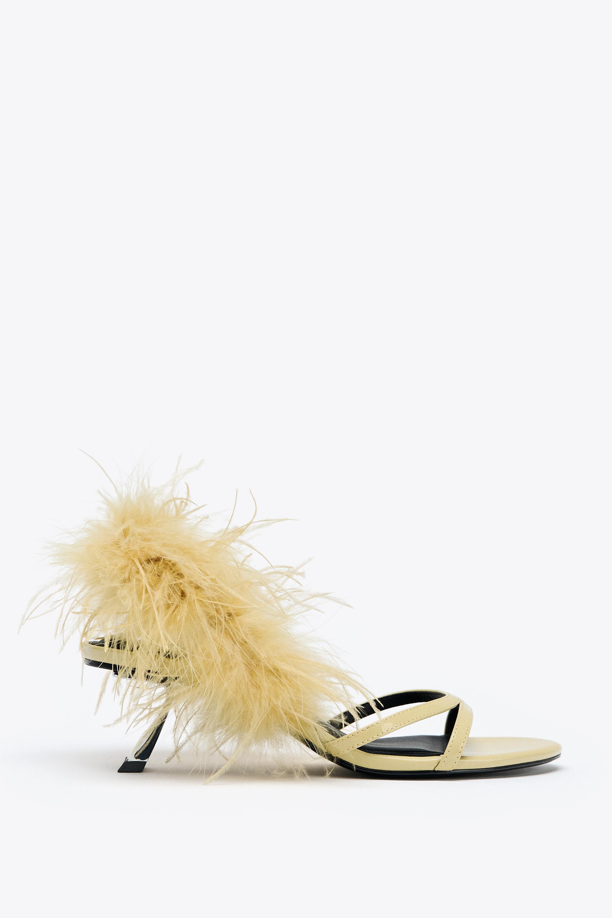 Metallic Feather High-Heel Sandals