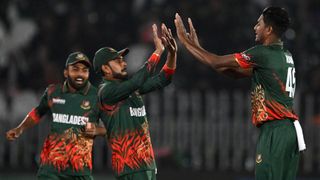 Bangladesh celebrate a wicket during the ICC Champions Trophy