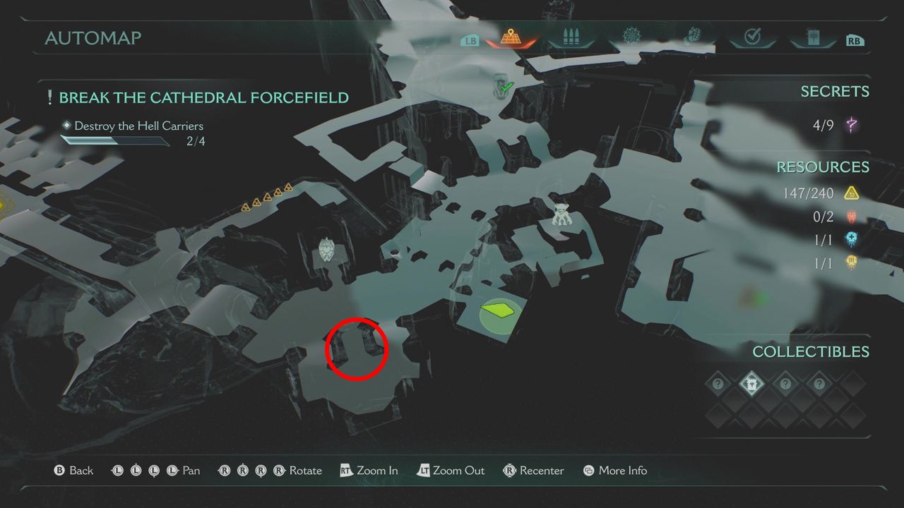 Doom: The Dark Ages Holy City of Aratum secrets - A map highlighting the location of a ruby behind a locked gate.