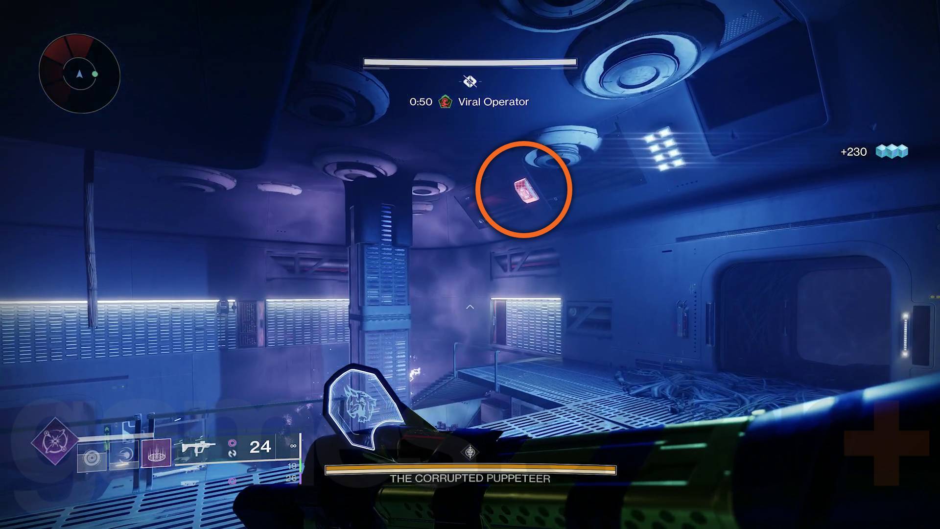 Destiny 2 Vesper's Host red operator panel in lower stacks room