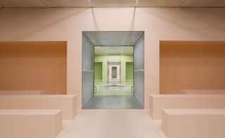 Pastel hues and metallic panelling turned Via Fogazzaro into a futuristic realm for Miuccia Prada's A/W offering