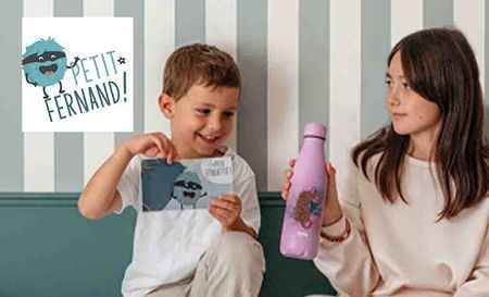 petit fernand logo top left with a picture of two kids