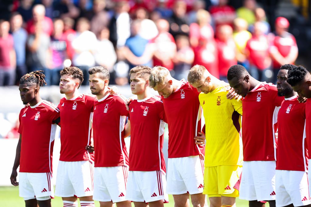 Nottingham Forest season preview 2023/24 Players of Nottingham Forest have a minutes silence for the recent tragic events in the city during the Pre-Season Friendly between Notts County and Nottingham Forest at Meadow Lane on July 15, 2023 in Nottingham, England. (Photo by Robbie Jay Barratt - AMA/Getty Images)