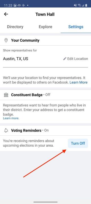 Turn off election reminders Facebook Mobile 5