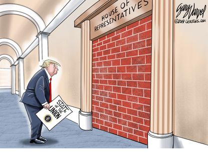 Political cartoon U.S. Trump house of representatives state of the union government shutdown