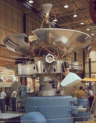 Pioneer 10 in the final stage of construction in 1971.