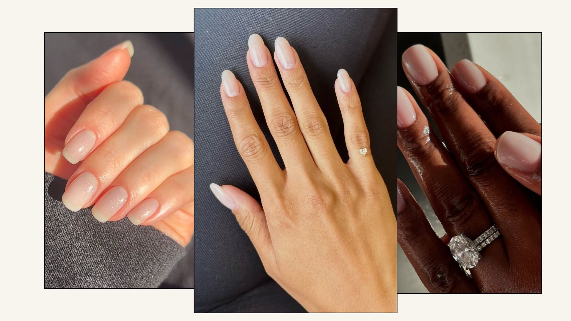 A collage of sheer white manicure designs