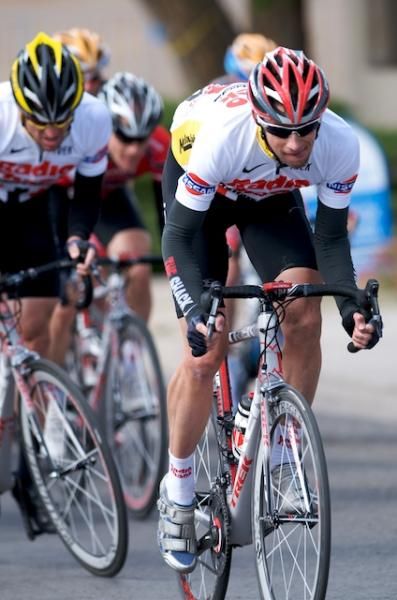 Jason McCartney leads the Mellow Johnny's squad up the hill)