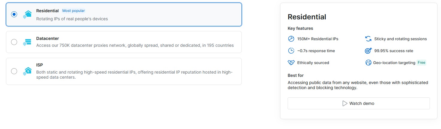 Bright Data picking a residential proxy