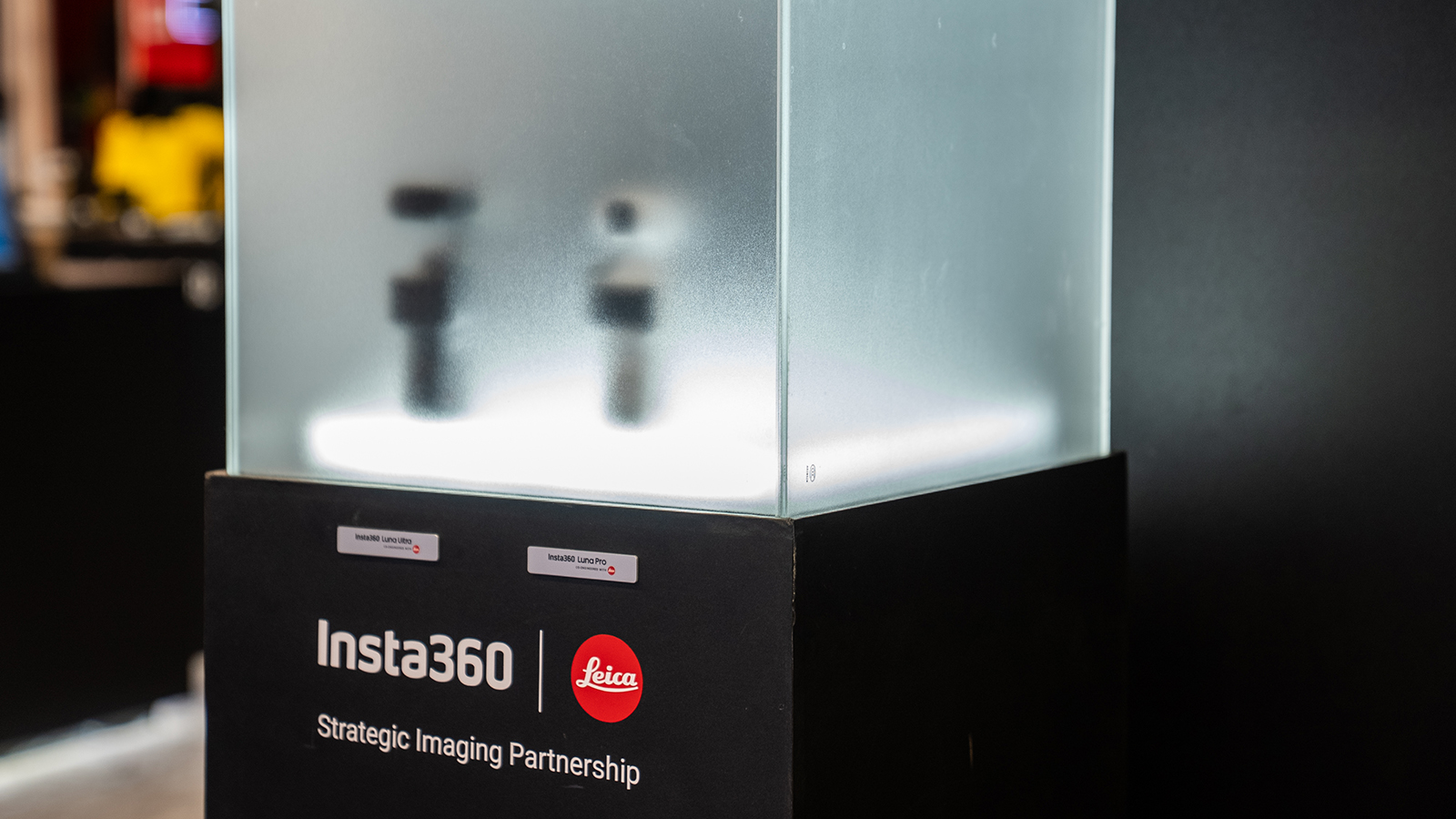 Insta360 Luna cameras behind frosted glass at NAB 2026