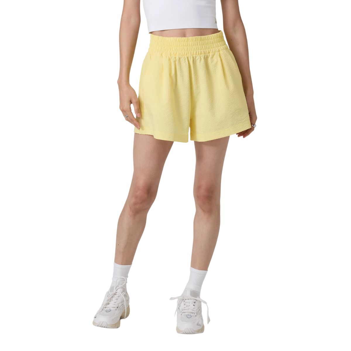 vuori textured yellow shorts