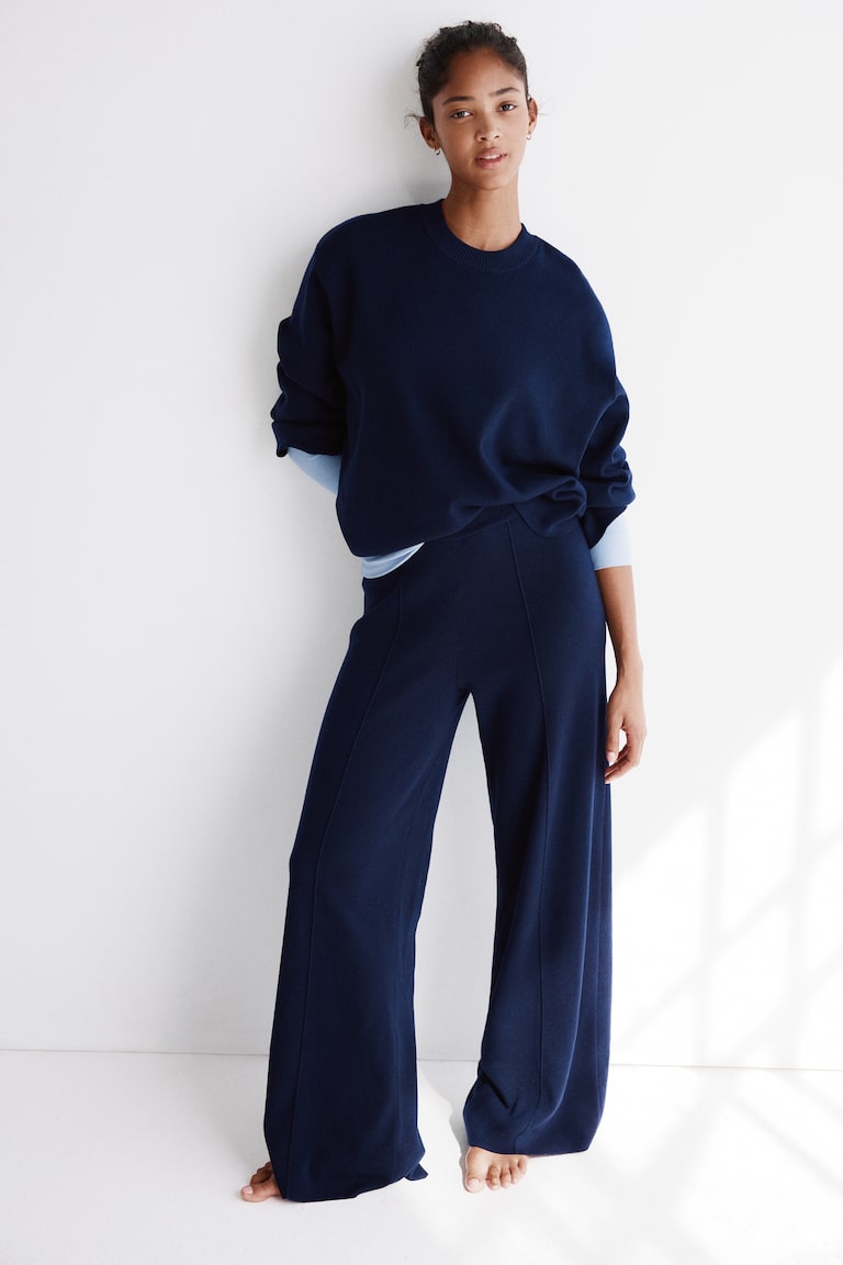 Wide Fine-Knit Trousers