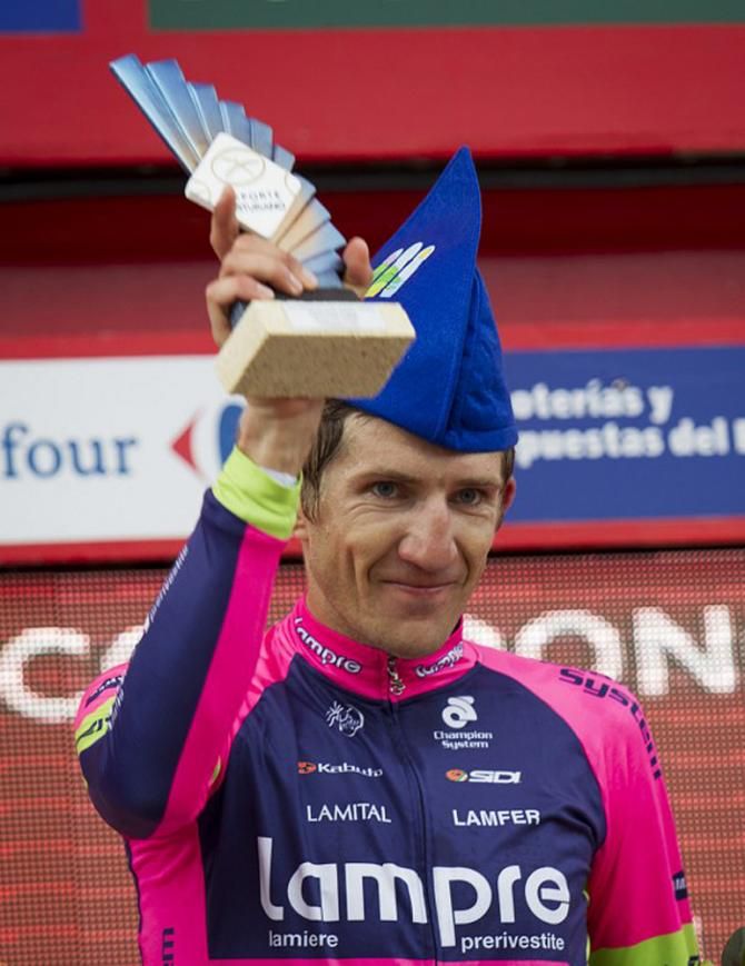 Przemyslaw Niemiec (Lampre-Merida) on the stage 15 podium