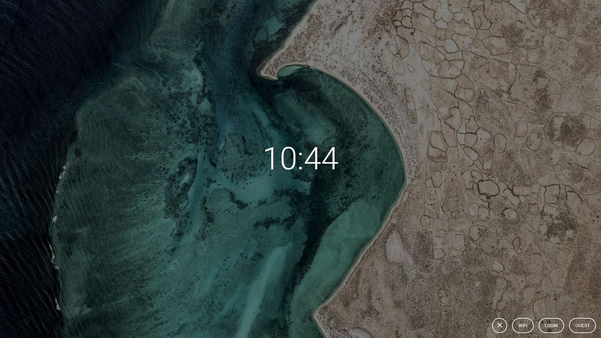 Here's the lock screen on desktop. Note the options for username login, Wi-Fi network choice and guest login. This is where you begin and end each session.