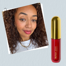 A photo of Rhea Cartwright testing the Violette FR Lip Nectars