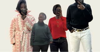 collage of Nikki Ogunnaike wearing winter outfits