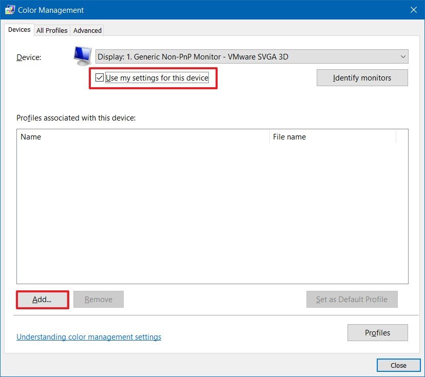 Add color profile on Windows 10