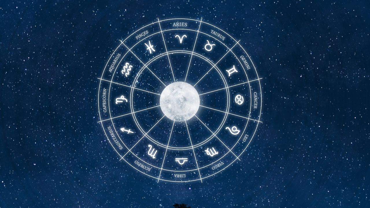 Virgo full Moon 2022—Zodiac Signs in the night sky.