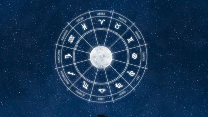 Virgo full Moon 2022—Zodiac Signs in the night sky.
