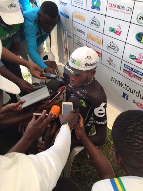 Valens Ndayisenga talks to the press