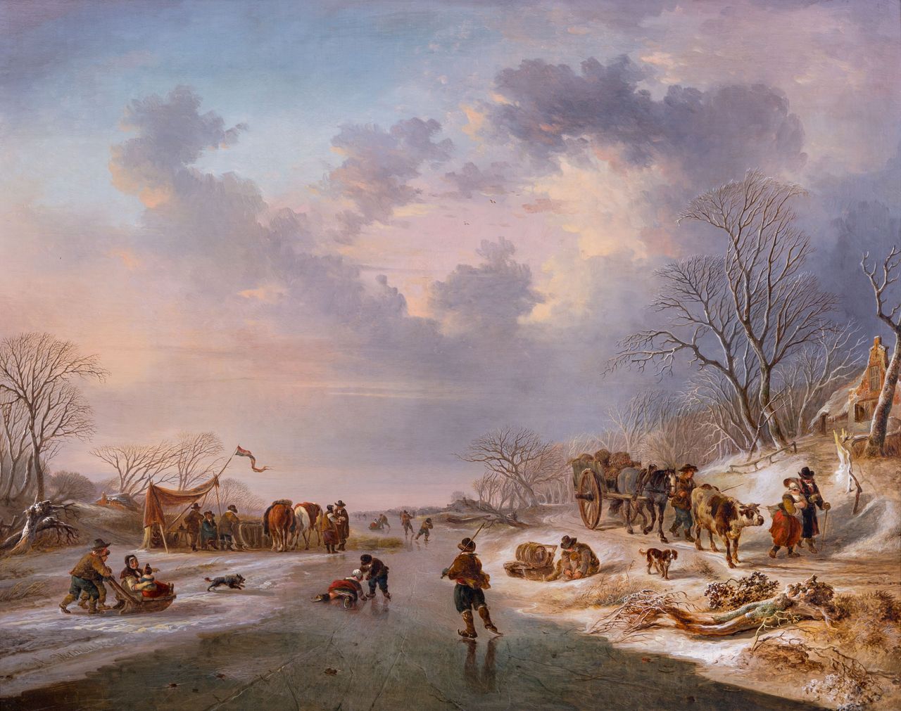 ‘Skaters on a Frozen River with Horses and Figures by a Tent and Other Figures by a Horse and cart on a Track’ by Andries Vermeulen (1763–1814). Picture date unknown; 20½in by 26in, private collection. Photographed by Andrew Sydenham/Country Life.