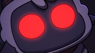 Cult of the Lamb protagonist with red eyes