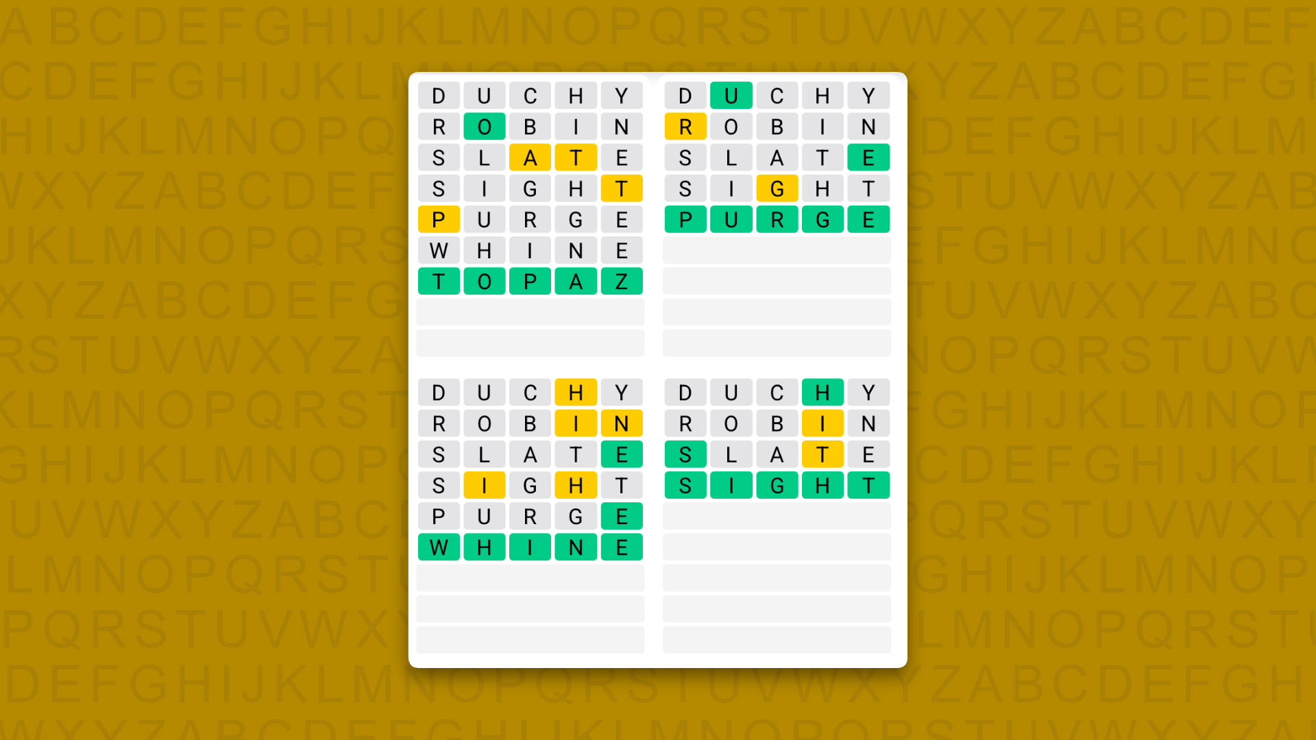 Quordle answers for game 1662 on a yellow background