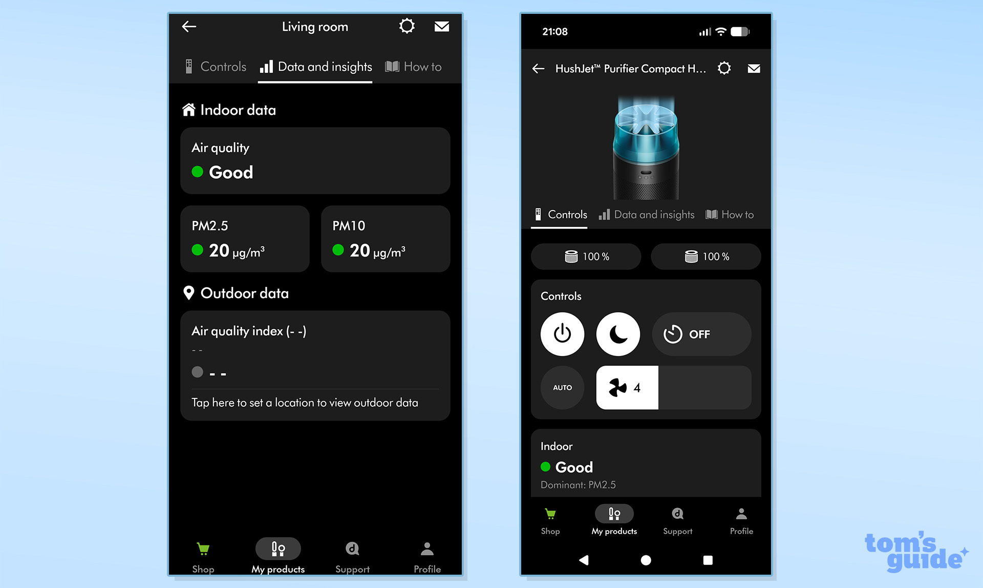 Dyson Hushjet air purifier app screenshots