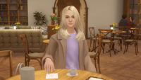 Blonde woman passes a note from across the table in a screenshot from Nancy Drew: Mystery of the Seven Keys