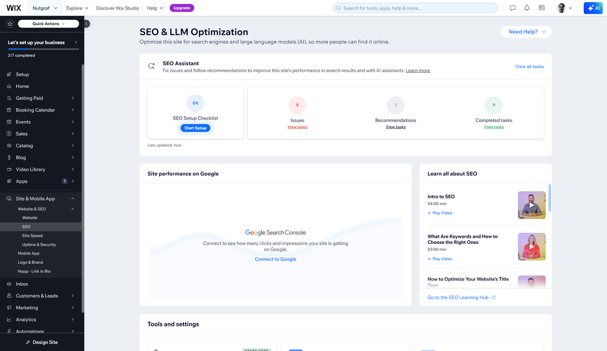 Wix search settings