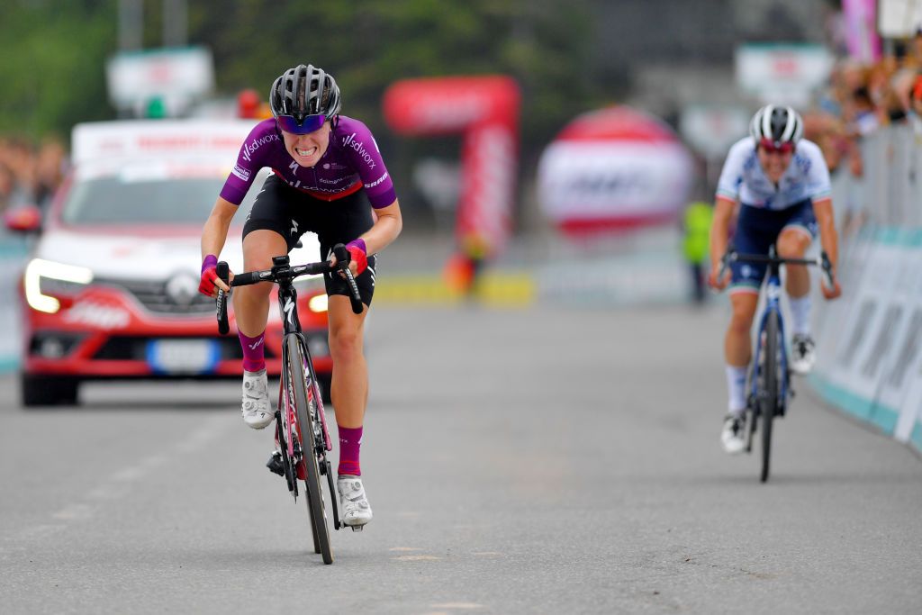 PRATO NEVOSO ITALY JULY 03 Demi Vollering of Netherlands and Team SD Worx at arrival during the 32nd Giro dItalia Internazionale Femminile 2021 Stage 2 a 1001km stage from Boves to Prato Nevoso Colle del Prel 1607m GiroDonne UCIWWT on July 03 2021 in Prato Nevoso Italy Photo by Luc ClaessenGetty Images