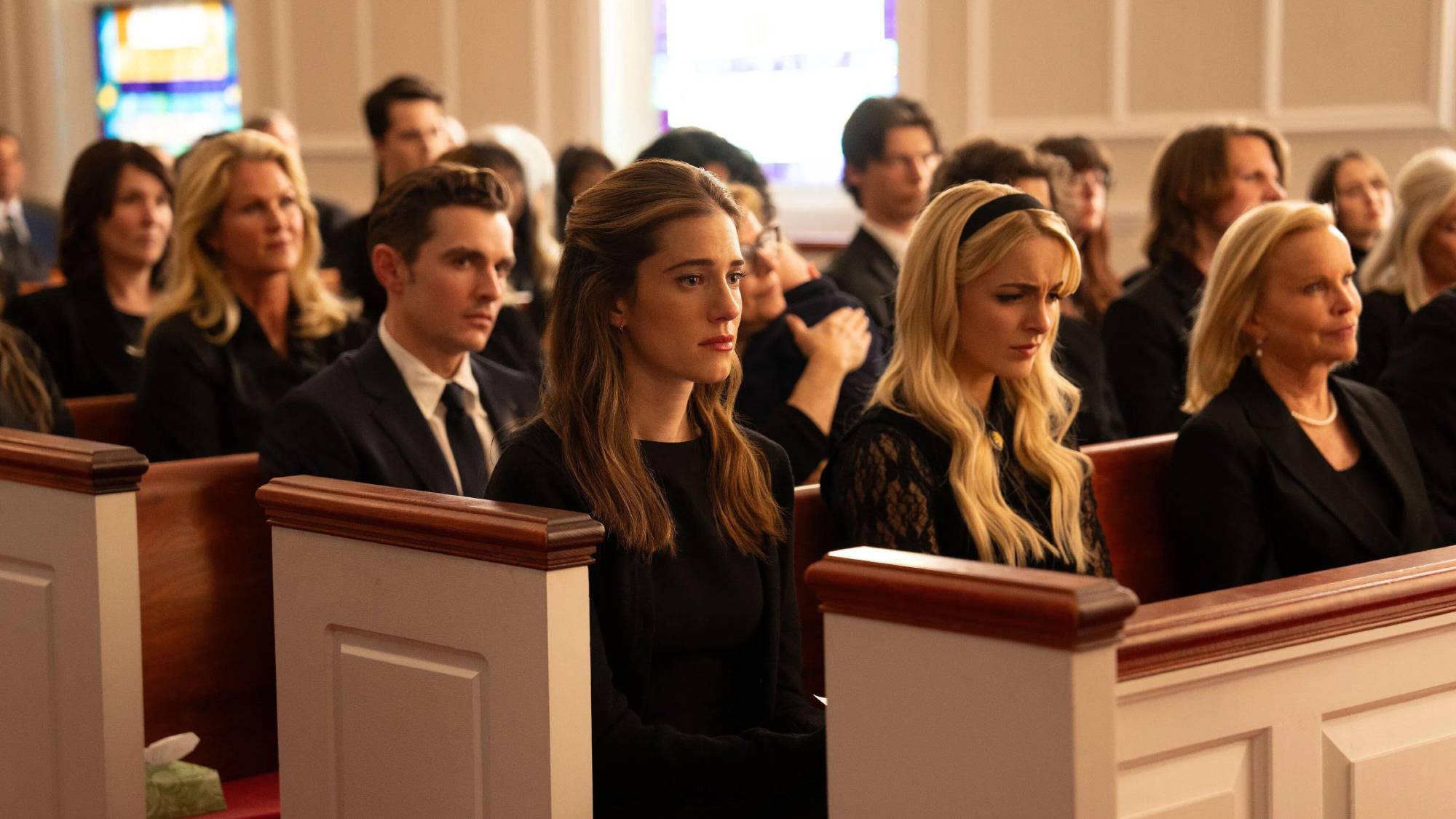 (L-R) Dave Franco as Jonah Sullivan, Allison Williams as Morgan Grant and Mckenna Grace as Clara Grant in "Regretting You"