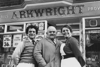 David Jason, Ronnie Barker and Lynda Baron in Open All Hours
