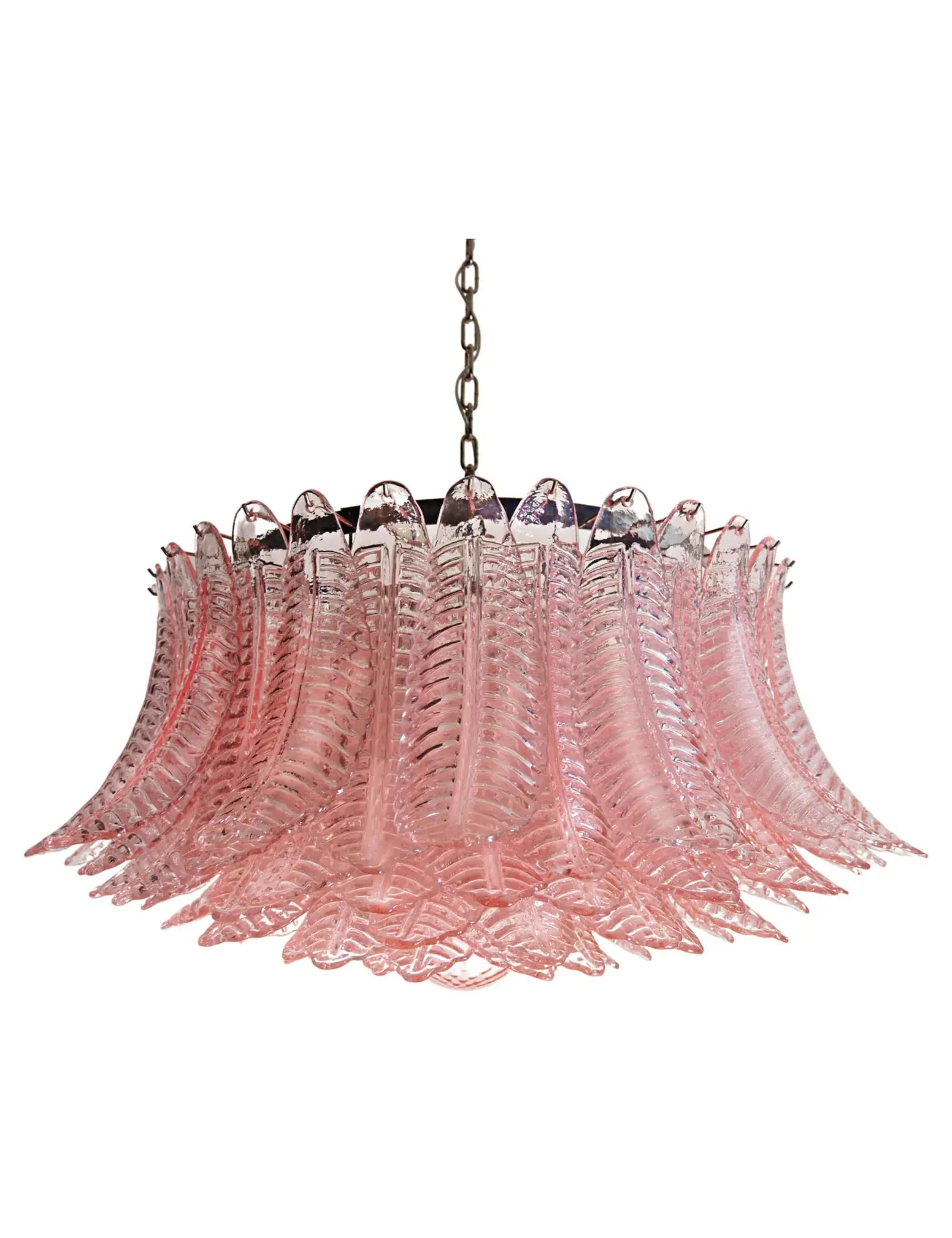 1st Dibs, Italian Pink Glass Ceiling Light Chandelier