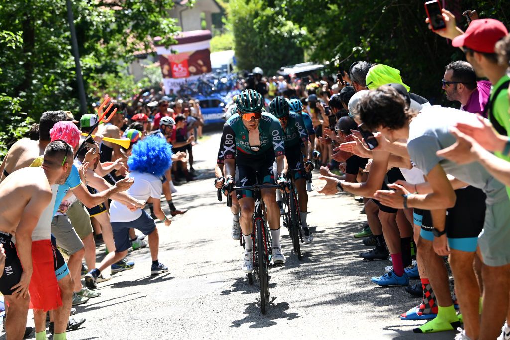 TURIN ITALY MAY 21 Wilco Kelderman of Netherlands and Team Bora Hansgrohe competes while fans cheer during the 105th Giro dItalia 2022 Stage 14 a 147km stage from Santena to Torino Giro WorldTour on May 21 2022 in Turin Italy Photo by Tim de WaeleGetty Images