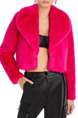 Hot pink faux fur cropped jacket
