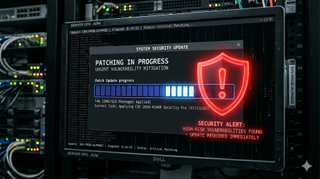 An image showing the administrator panel of a server rack that is urgently applying a patch to a critical vulnerability.