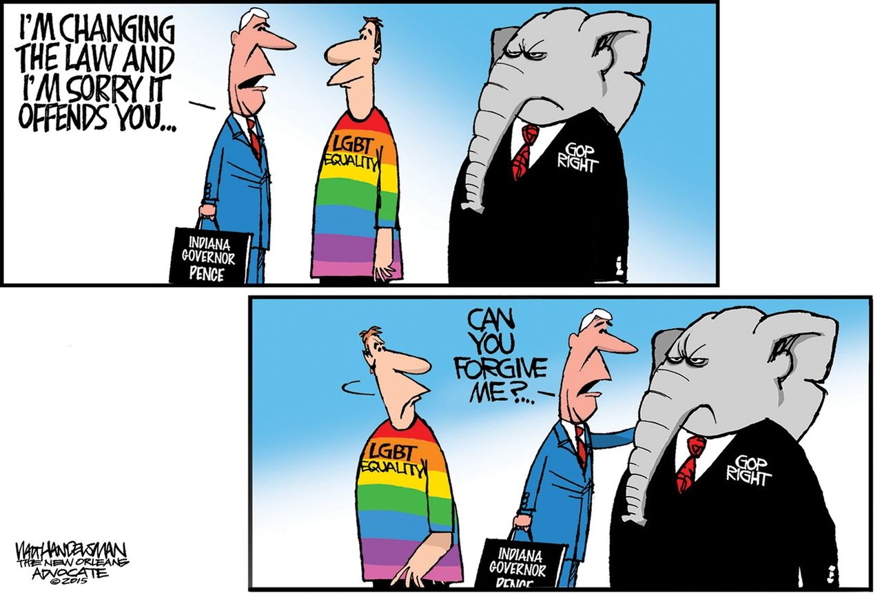 
Political cartoon U.S. Indiana religious freedom GOP